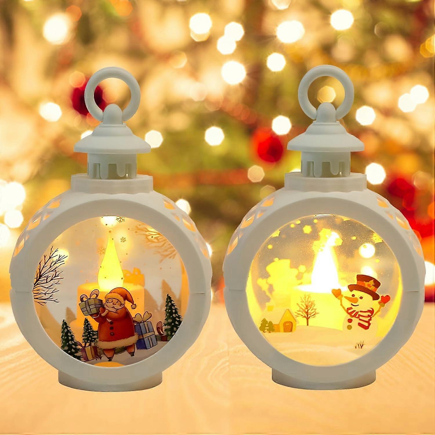 2er-Pack Weihnachtsdeko-Laternen, Weihnachtslaterne mit LED-Licht, flammenlose Kerzen, Weihnachtsdeko, beleuchtete Laterne (weiß)