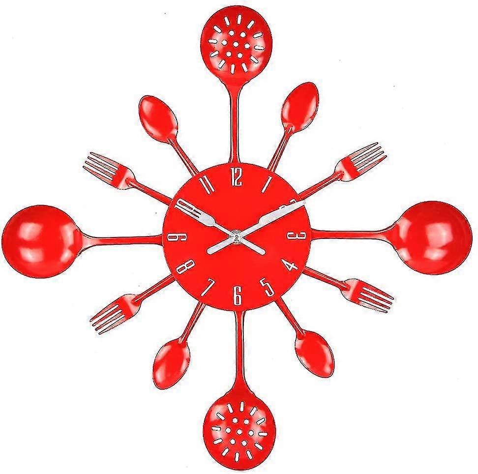 Wall Clock, 16" Metal Kitchen Cutlery Utensil Spoon Fork Wall Clock