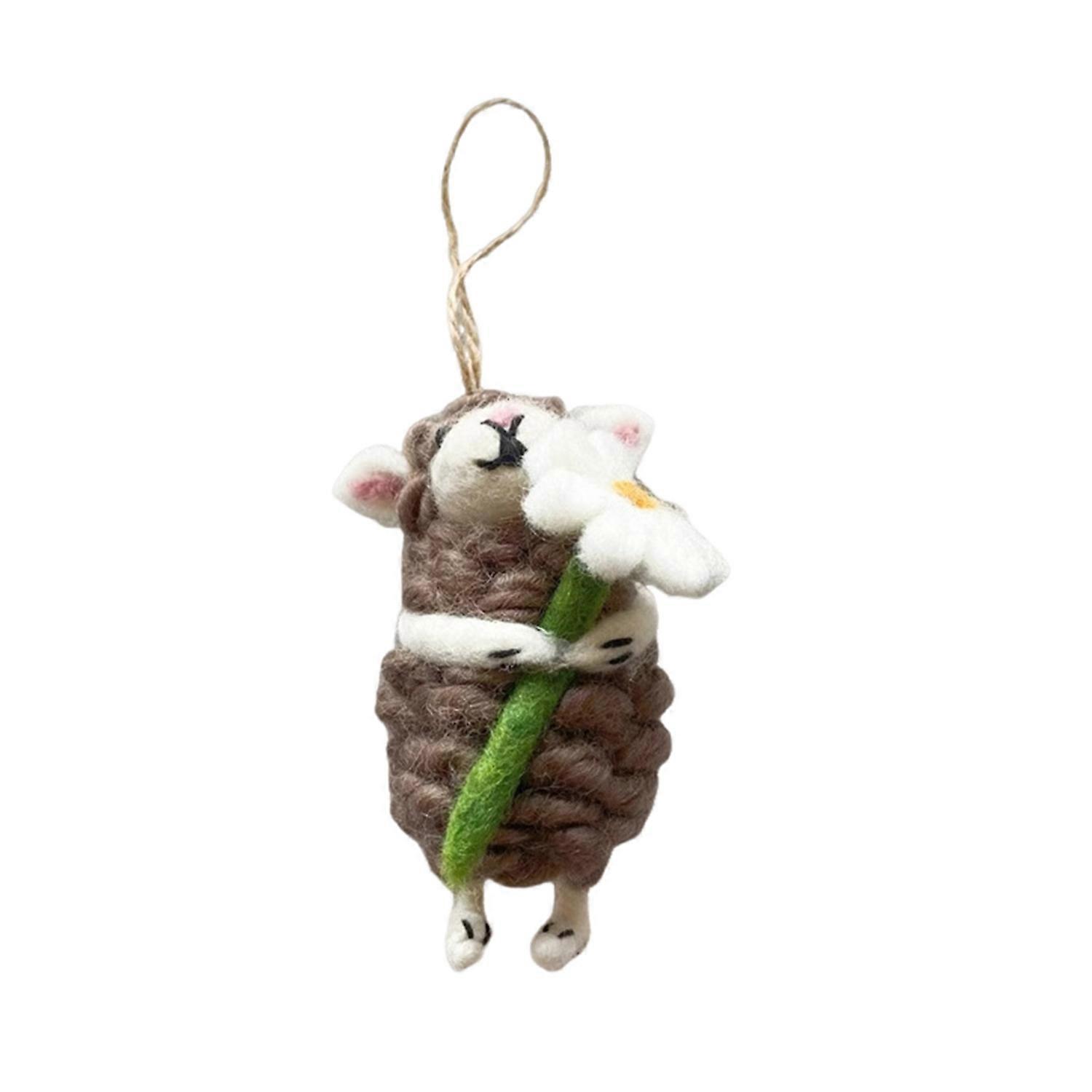 Felt Sheep Ornament Handcrafted Lamb Decoration Fluffy Curly Sheep Hanging Ornament for Xmas Tree