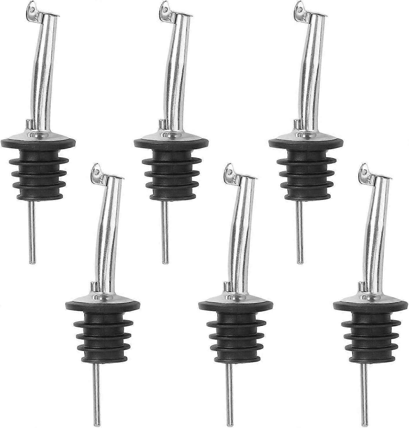 6 pcs Stainless Steel Speed Pourer with Hinged Flip Top Cap,Freeflow Pourers Liquor Pourer,for Wine Olive Oil Coffee Syrup Vinegar