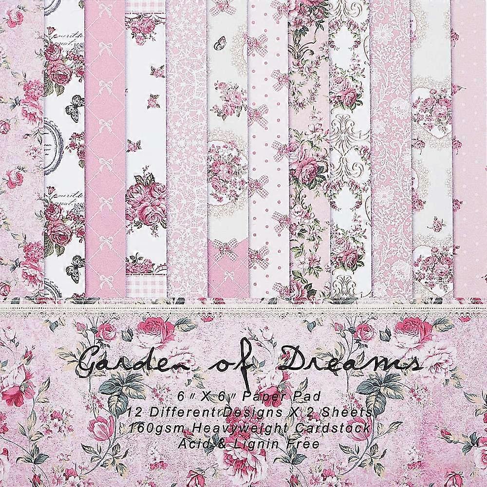 24 Sheets Vintage Floral Scrapbook Paper Pad Flower 12 Style Single-Side Cardstock Background Border Paper for Journal Decorative Greeting Card Making