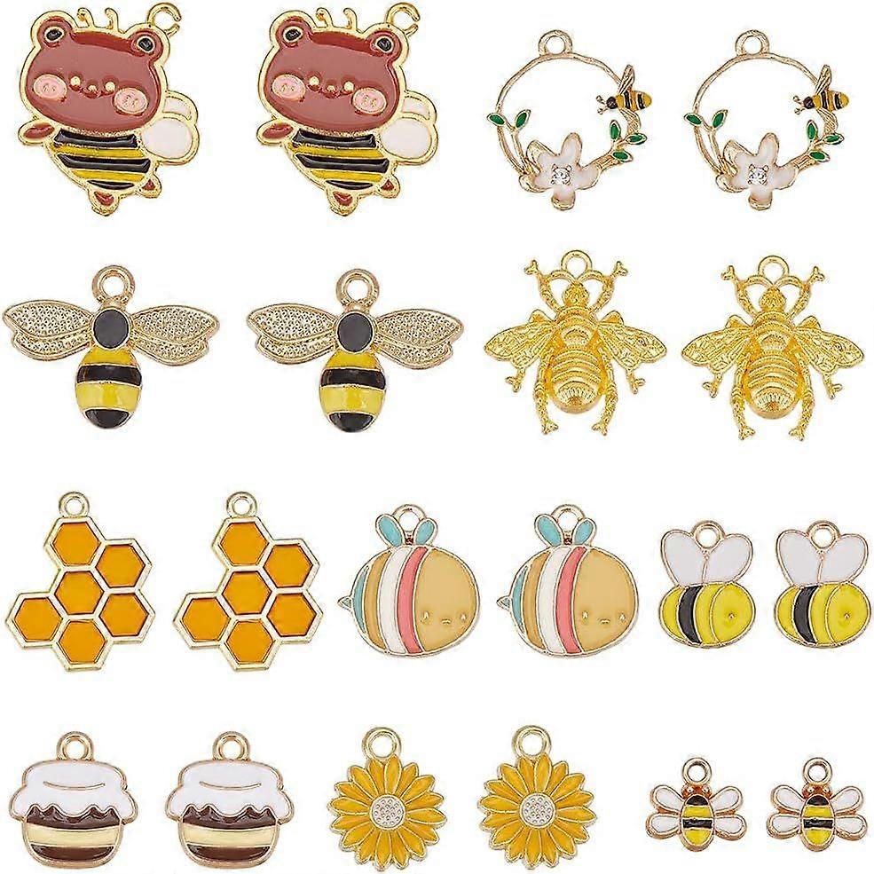 1 Box 40Pcs 10 Styles Bee Charms Bulk Honeycomb Charm Alloy Enamel Yellow Honeybee Flower Spring Insects Charms for Jewelry Making Charms Findings DIY