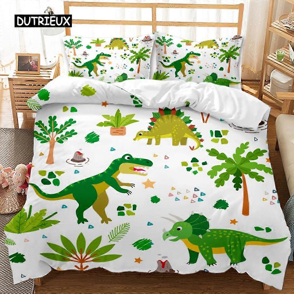 x2252 Lençóis de Cama Conjunto de Capa de Edredom de Dinossauro Tropical Cartoon Dinossauro Conjunto de Cama Twin para Crianças Adolescentes Tamanho Poliéster Colcha Capa Conjunto de 3 Peças (1
