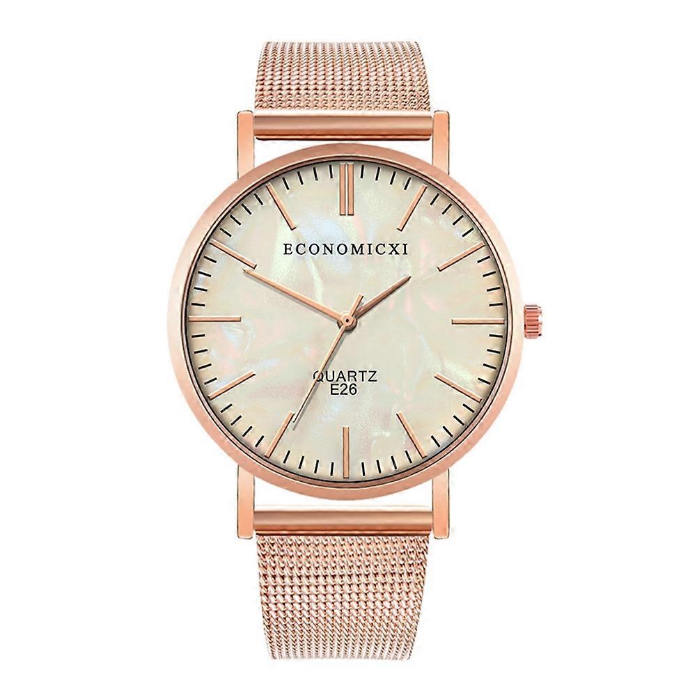 Zhoulianfa Alloy Mesh Strap Wrist Watch Round Dial Analog Display Male Watch(White+Rose Gold)