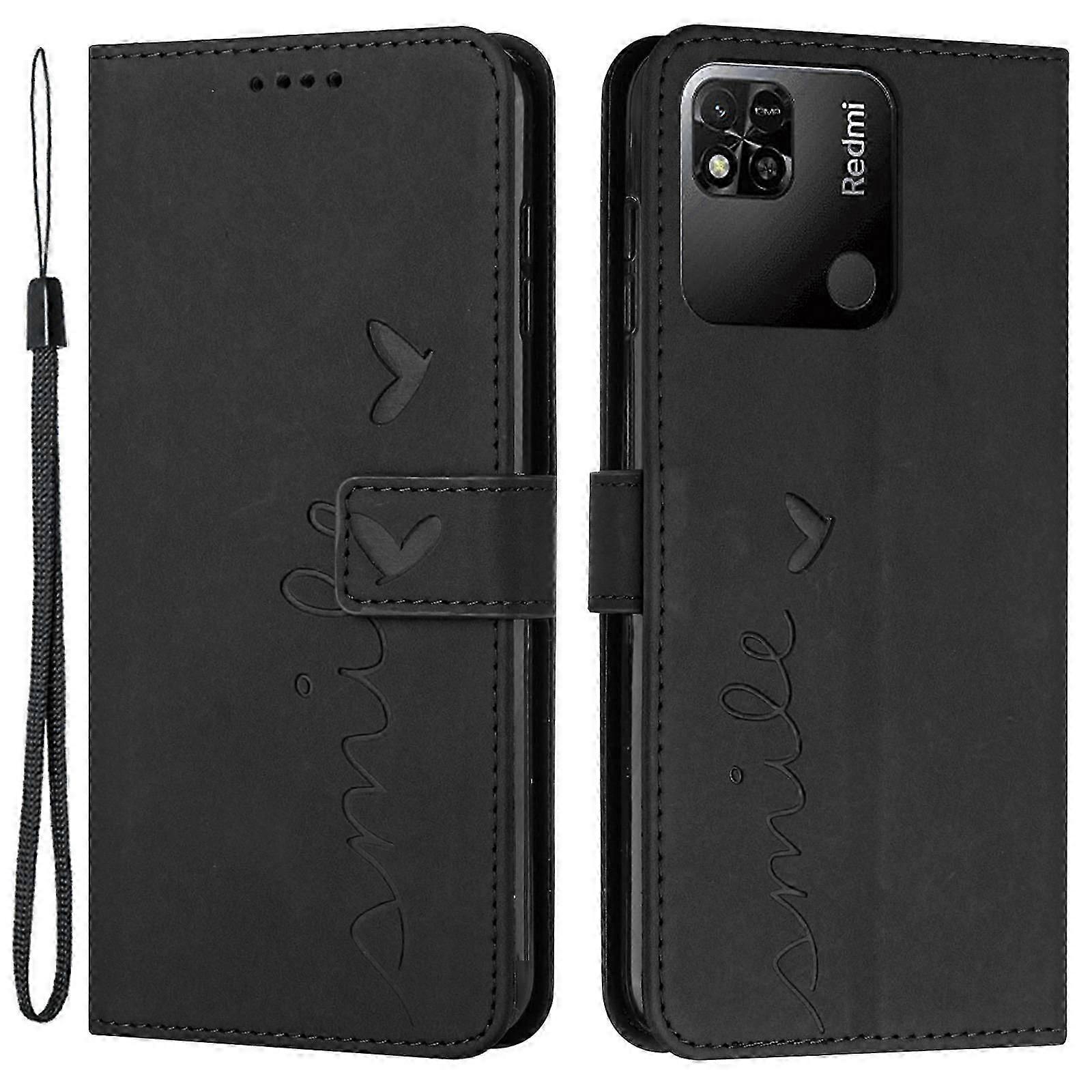 For Xiaomi Redmi 10A/Poco C31/Redmi 9C/9C NFC Heart Shape Imprinted Phone Case PU Leather Skin-touch Feeling Wallet Stand Well Protection Shell with S