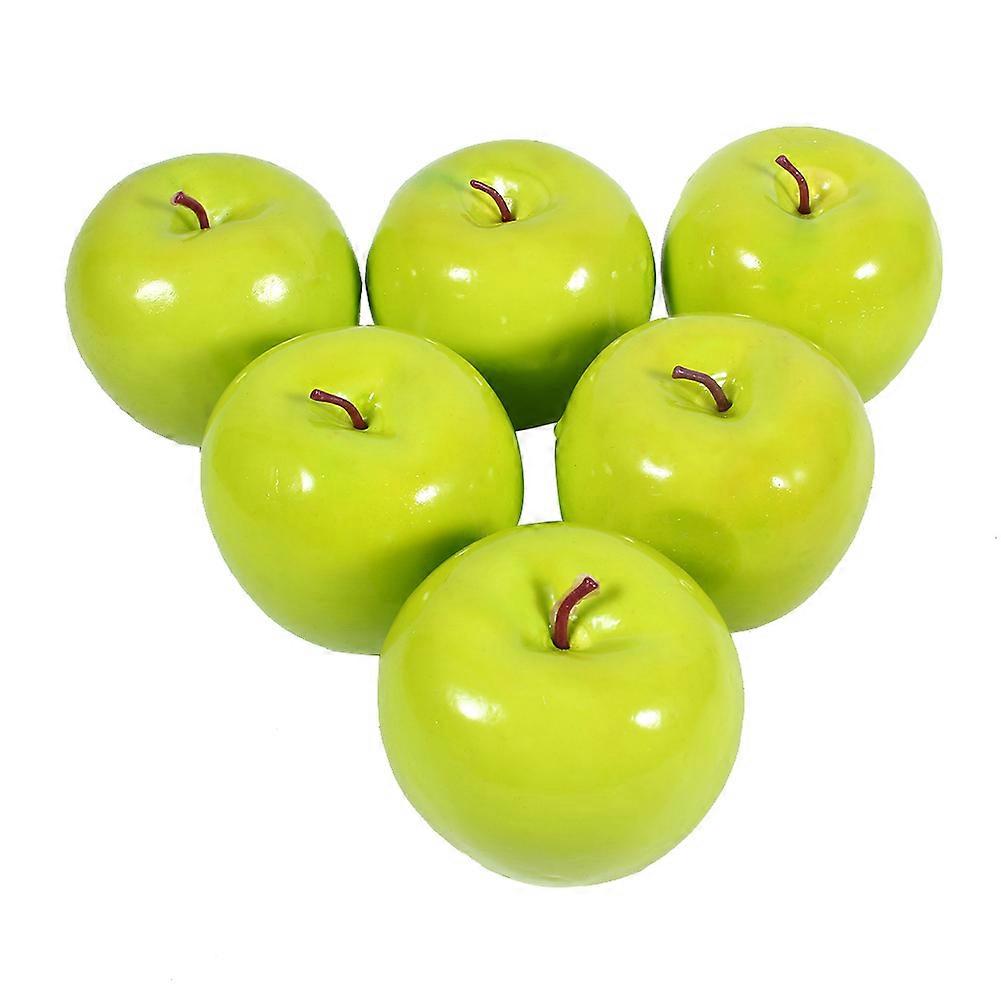6pcs Artificial Green Apples for Kitchen Display and Home Decoration