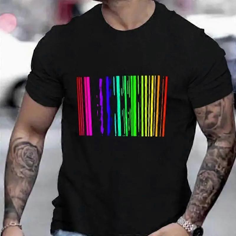 Nové Pánské módní tričko Osobnost Barva čárovým kódem tištěné Pánské tričko Top