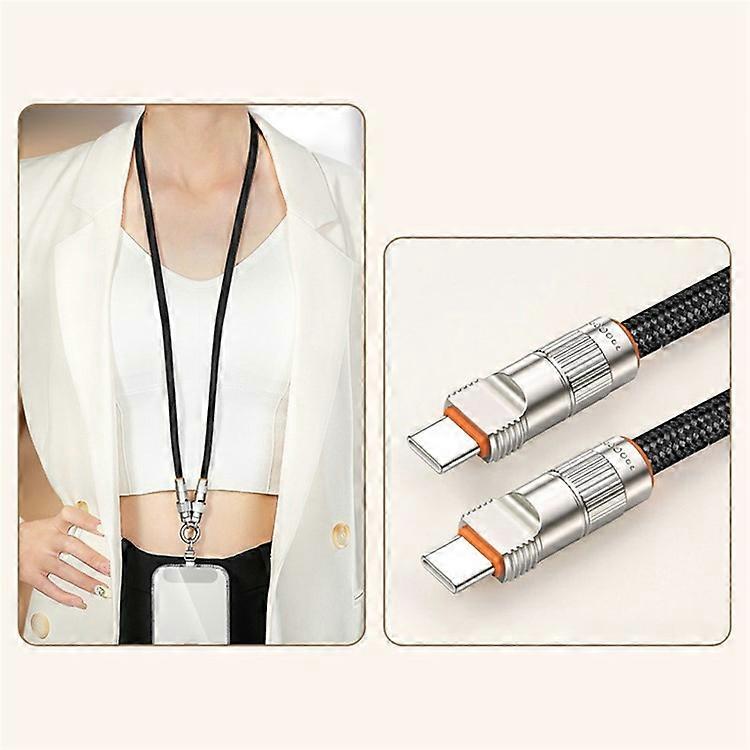 90cm 2-in-1 PD 66W Type-C Charging Cable Cell Phone Neck Lanyard Data Cable with Zinc Alloy Buckle, Tether Tab