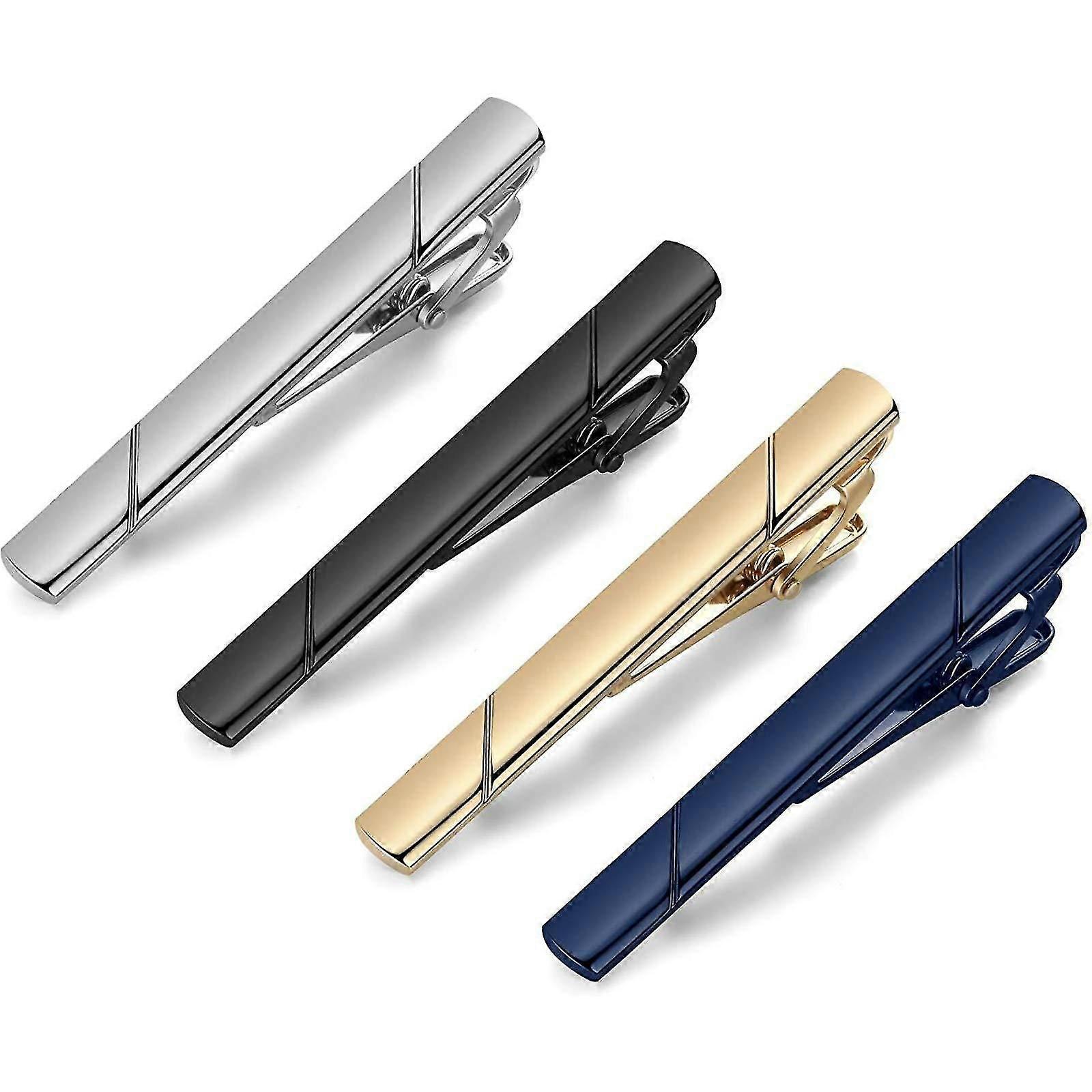 Tie Clip for Men 4 Pcs, Men's Tie Clips Set Long Styles Tie Pins for Men, Simple Tie Pin Square Edges Tie Bar Clip for Business Wedding Engagement