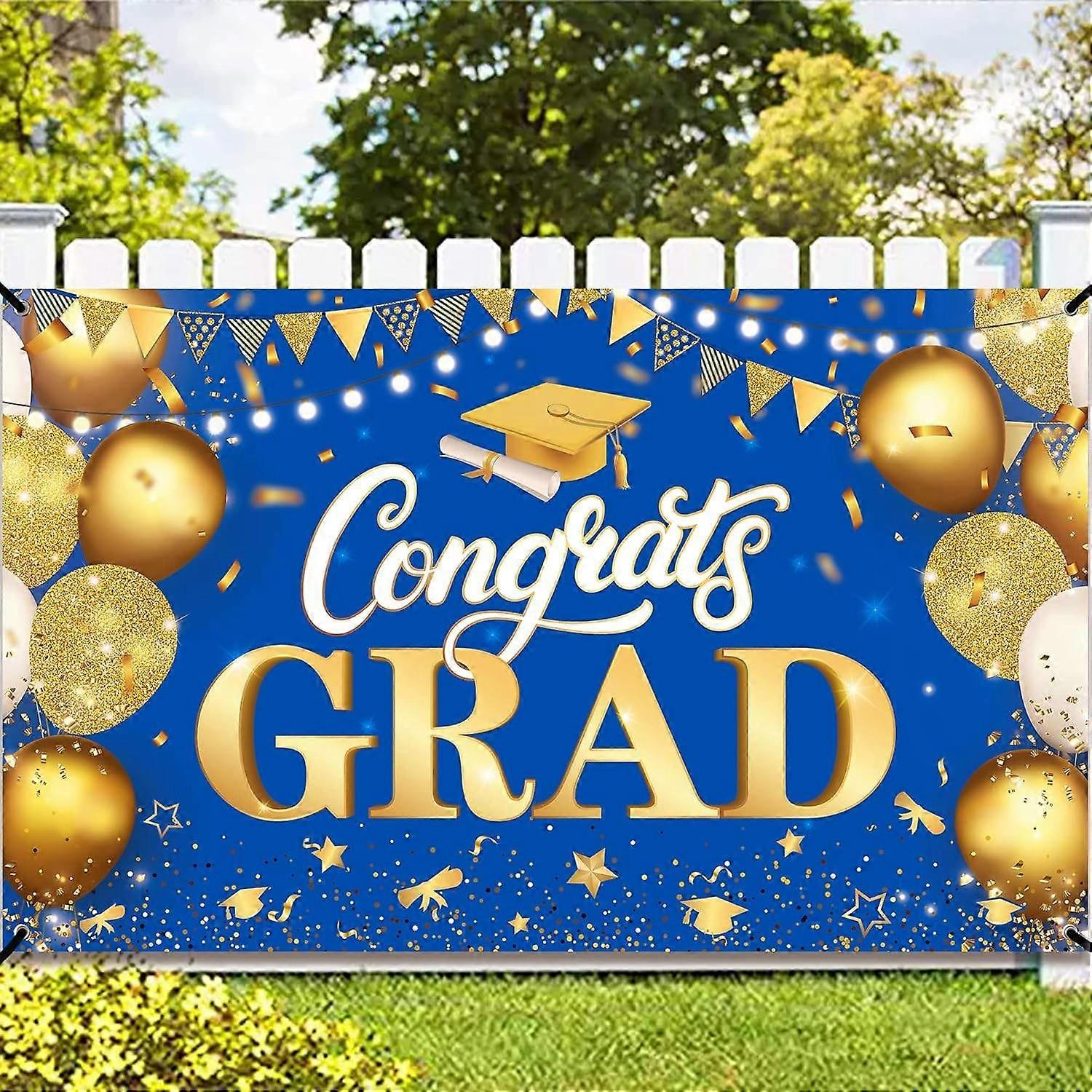 تهانينا لافتة الخريجين تهانينا لافتة التخرج فئة 2025 ، خريجي الأزرق والذهبي