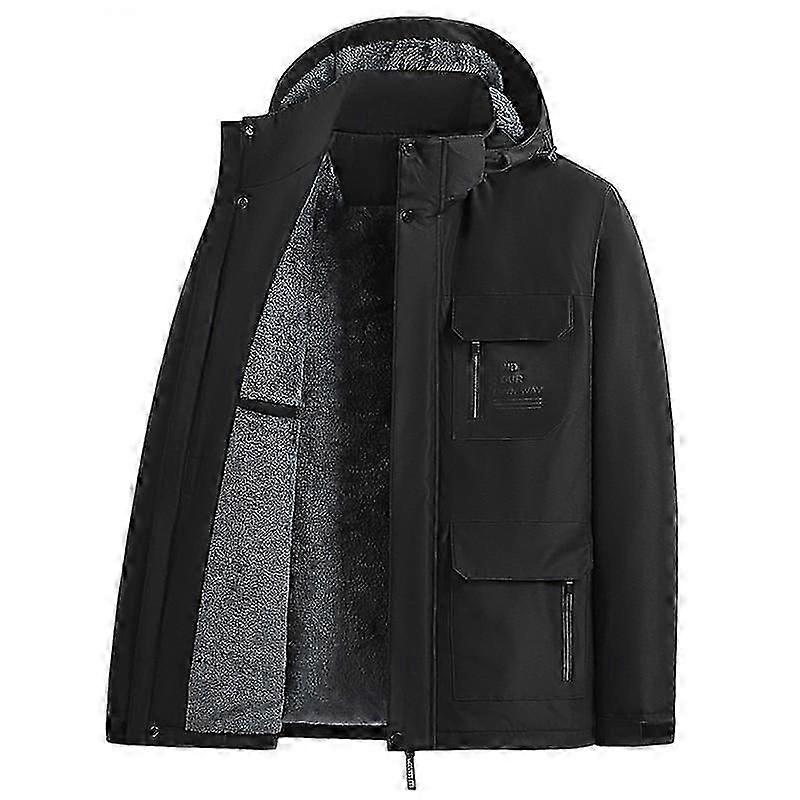 "سترة شحن مقنعين مقاومة للماء للرياح للرجال في الهواء الطلق سترة مبطنة بغطاء مبطن متعدد الجيوب متعدد الجيوب" - جيد