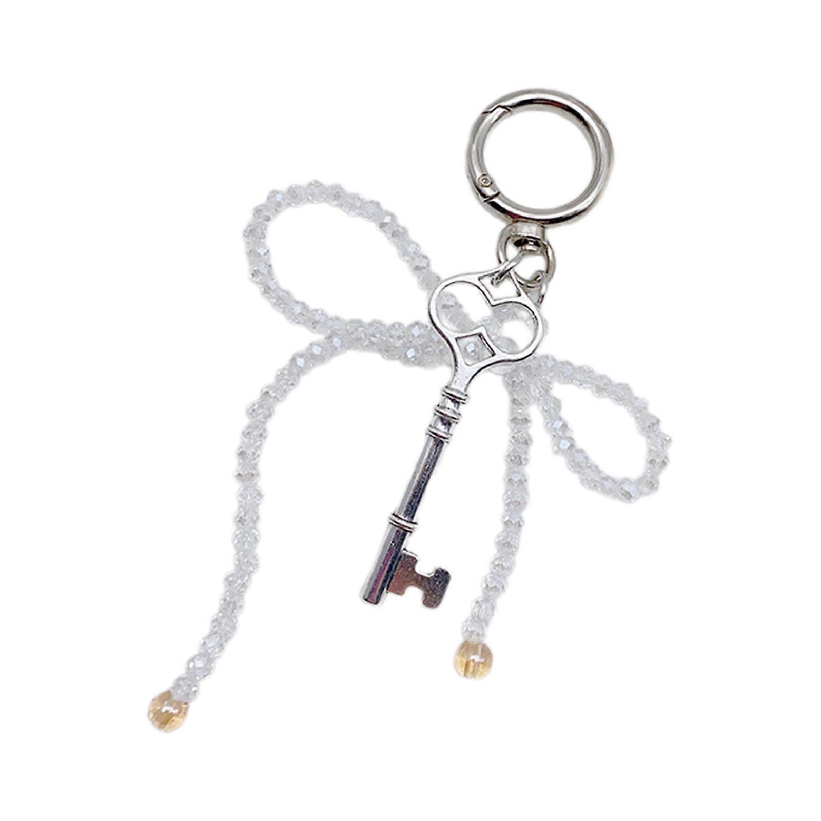 Unique Beaded Keychain Mobile Phone Charm Chain Eye Catching Keyring Decoration Cellphone Pendant for Various Occasion White