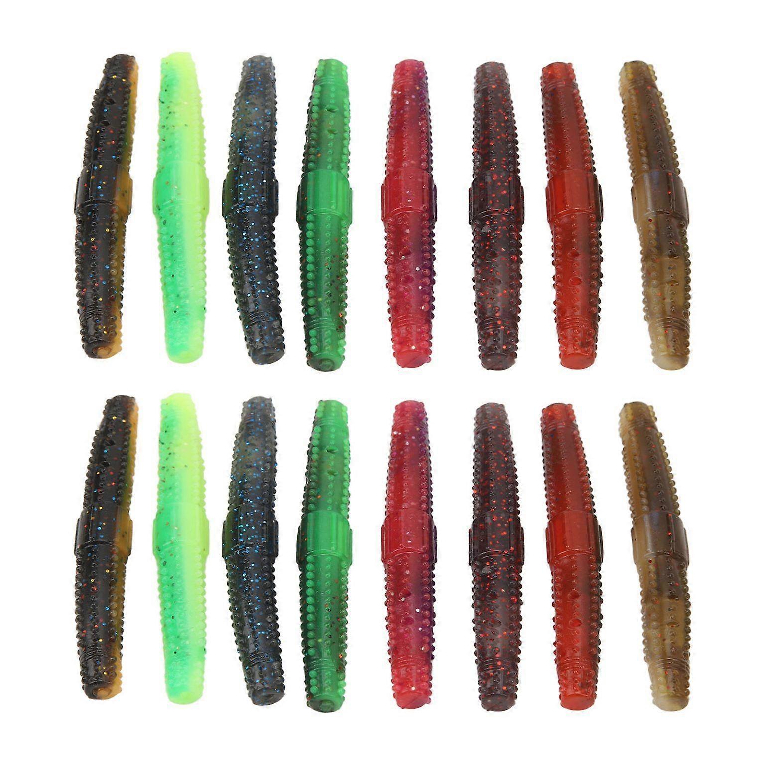 16pcs Soft Stick Wacky Worms - TPR Soft Lures with Bite-Resistant Hidden Hooks