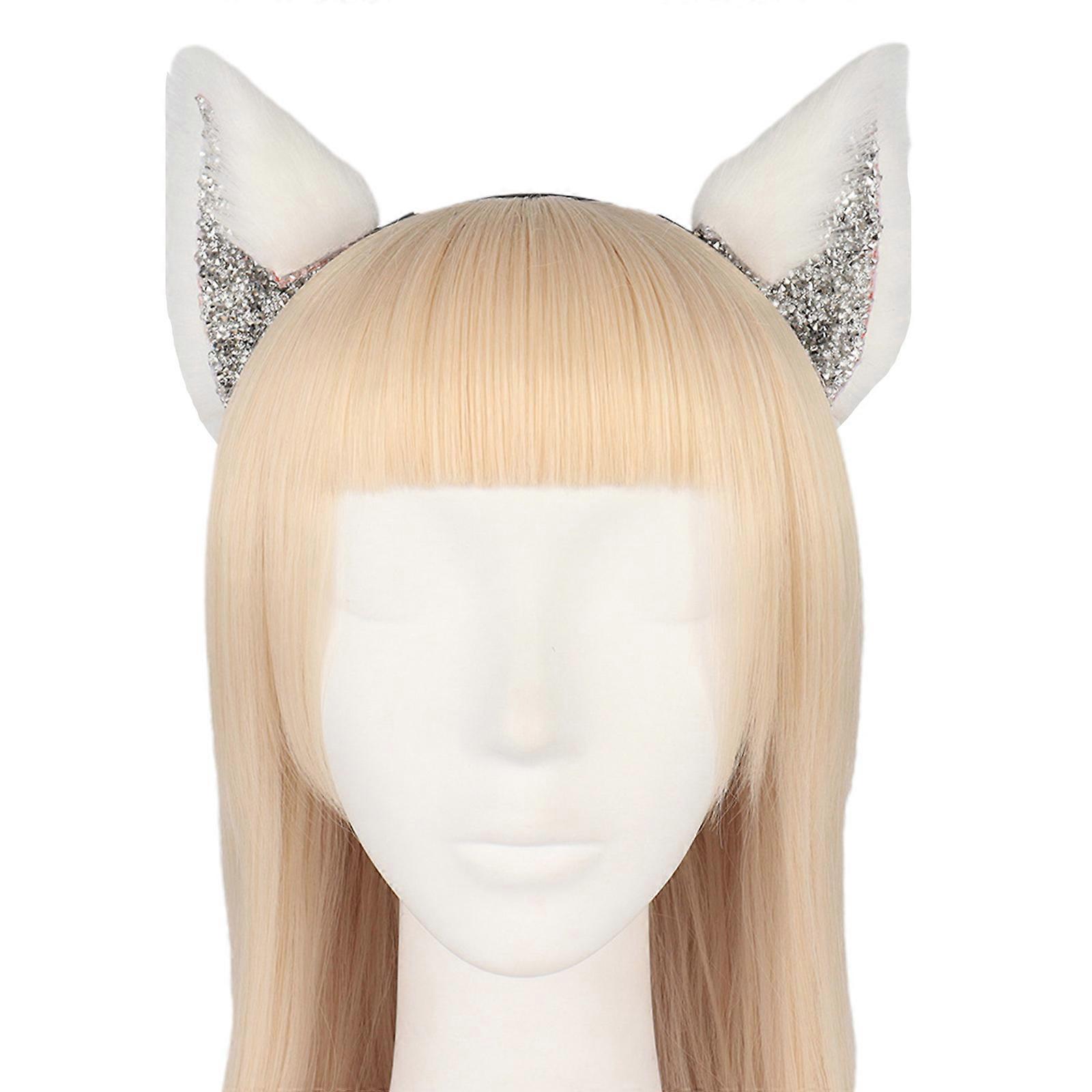 באופן יצירתי סרט חיה בצורת אוזן שיער חישוק מסיבת קטיפה כיסוי ראש סרט שיער רייב מסיבת קוספליי תלבושות אביזר יוניסקס לבן