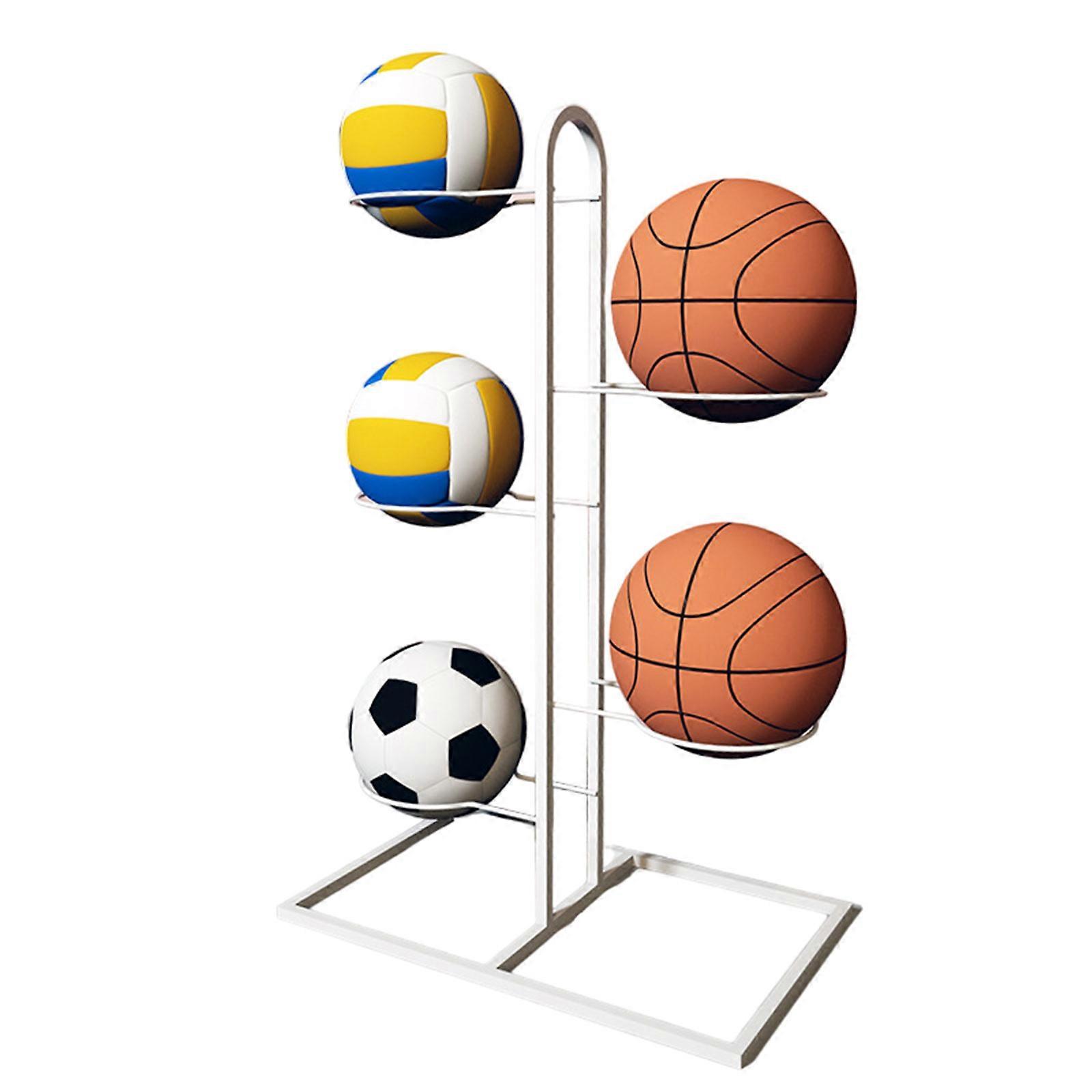 Rolling Ball Storage Rack Multilayer Ball Display Rack Metal Vertical Ball Stand for Basketball Football Volleyball 5 layers of white