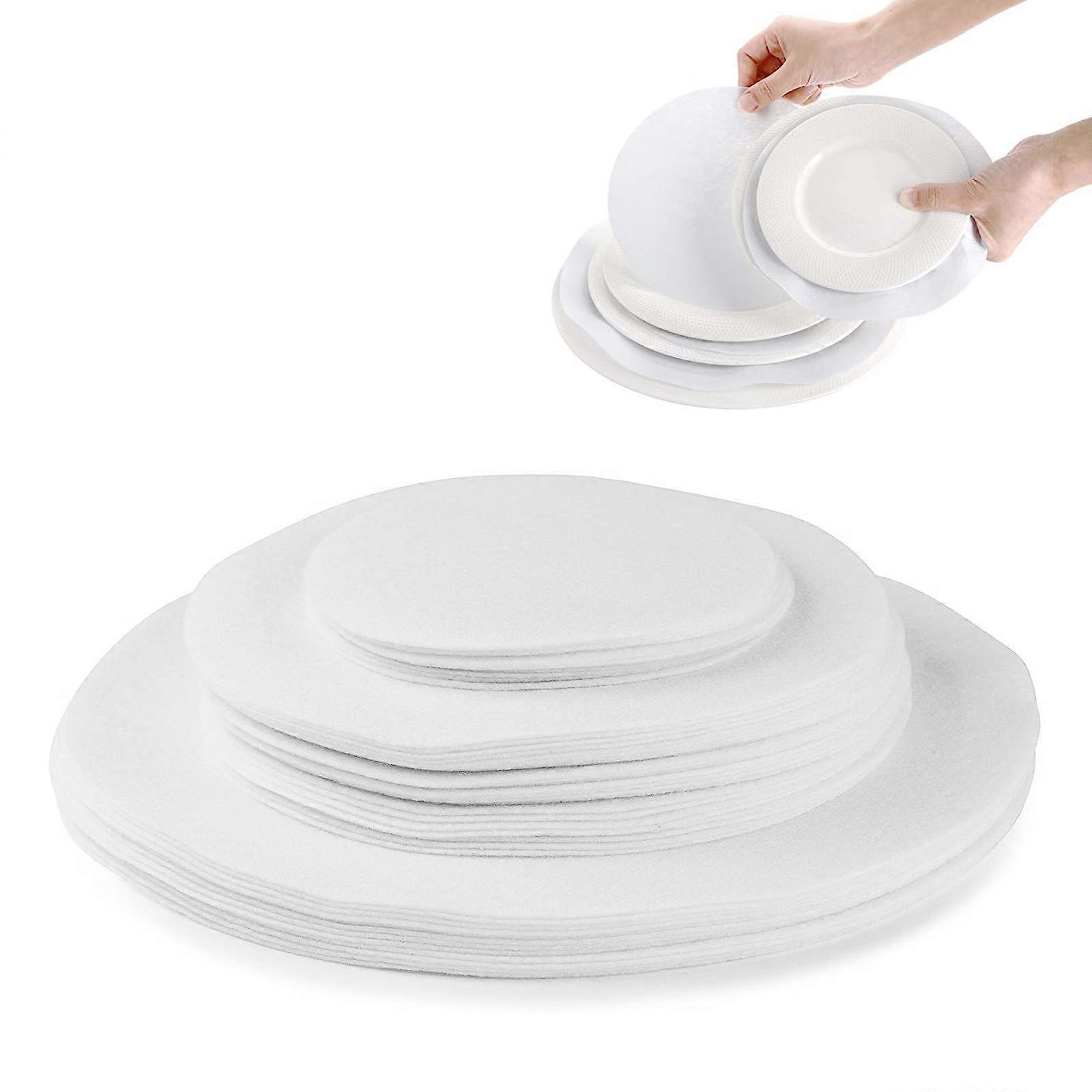 Felt Plate Storage Dividers Protectors 48-Piece Set Round Felt Plate Separators Cookware Storage Pads Three Sizes White