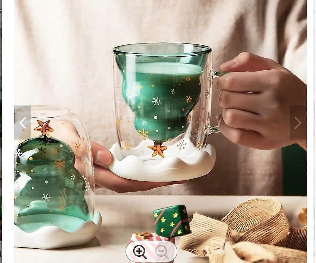 Christmas Tree Glass Mug With Snowflake Lid And Handle Double Walled Insulated 300ml Teacup For Tea Coffee Milk Christmas New Year Gift