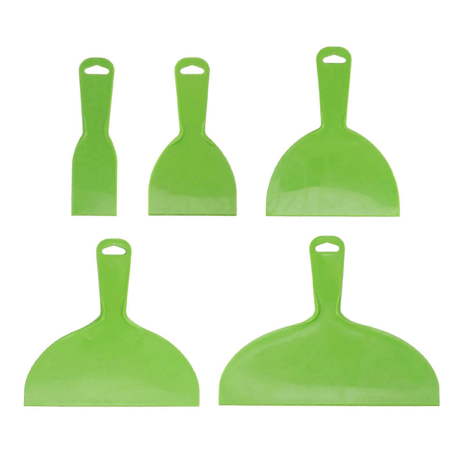 5PCS Plastic Putty Scrapers Flexible Spatula Set Multipurpose Paint Scraper Tool for Painting Plastering Filling Green