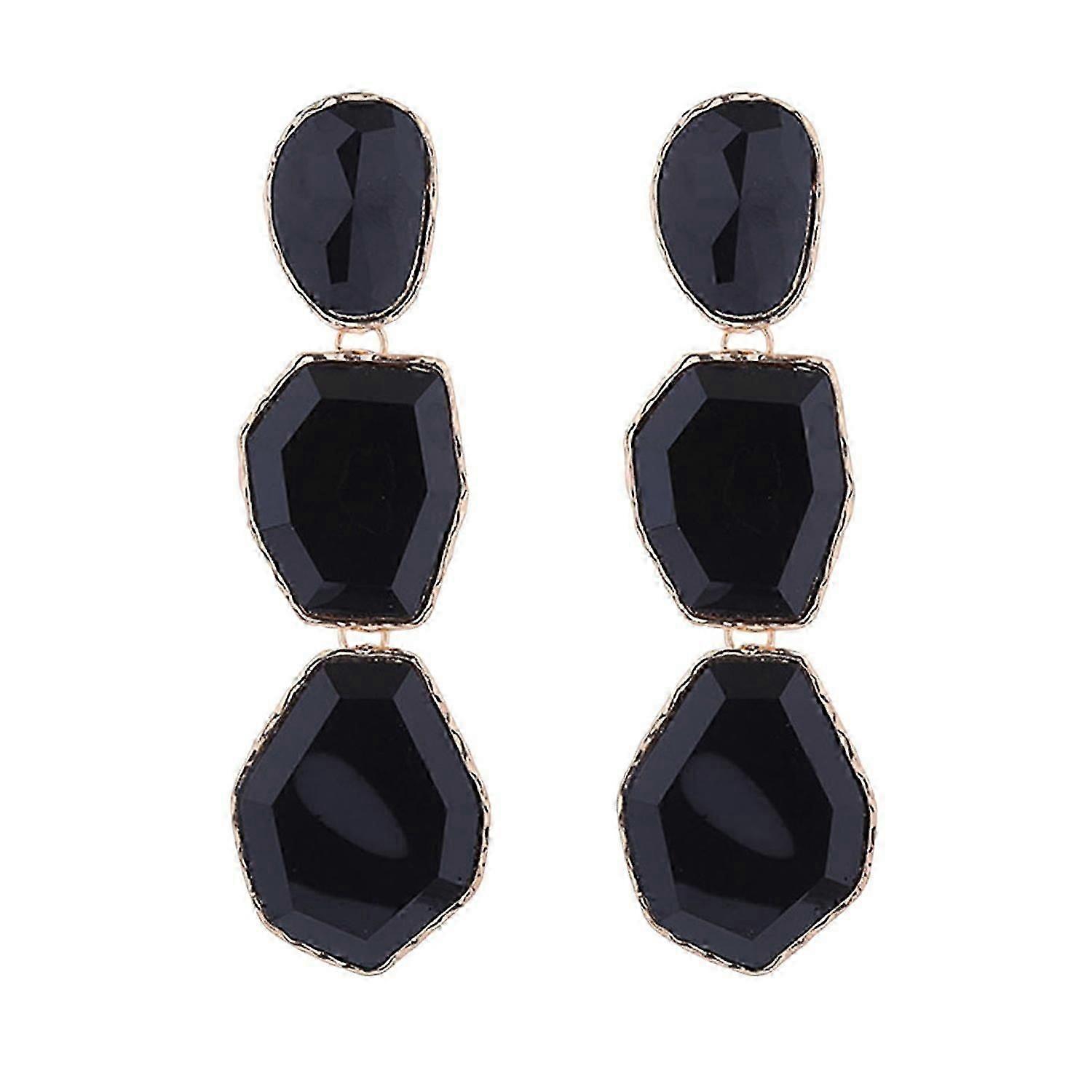 1 Pair Women Long Hanging Earrings Irregular Geometric Shape Resin Multi-layer Smooth Electroplated