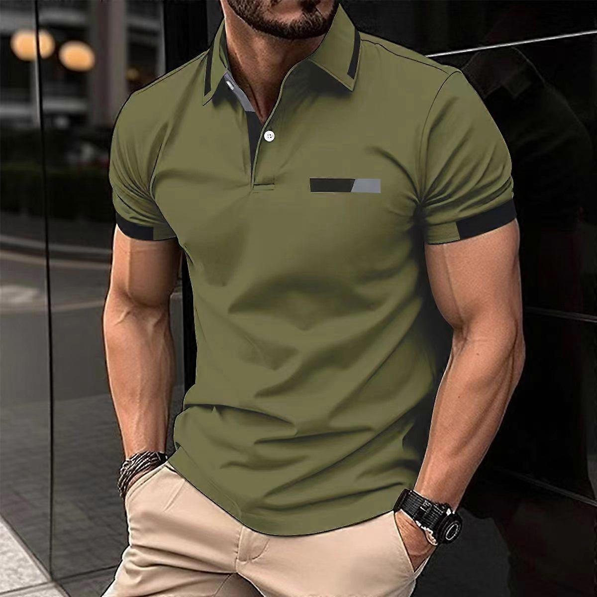 Men's Casual Button-Up Shirt with Fake Pocket Business T-Shirt Top