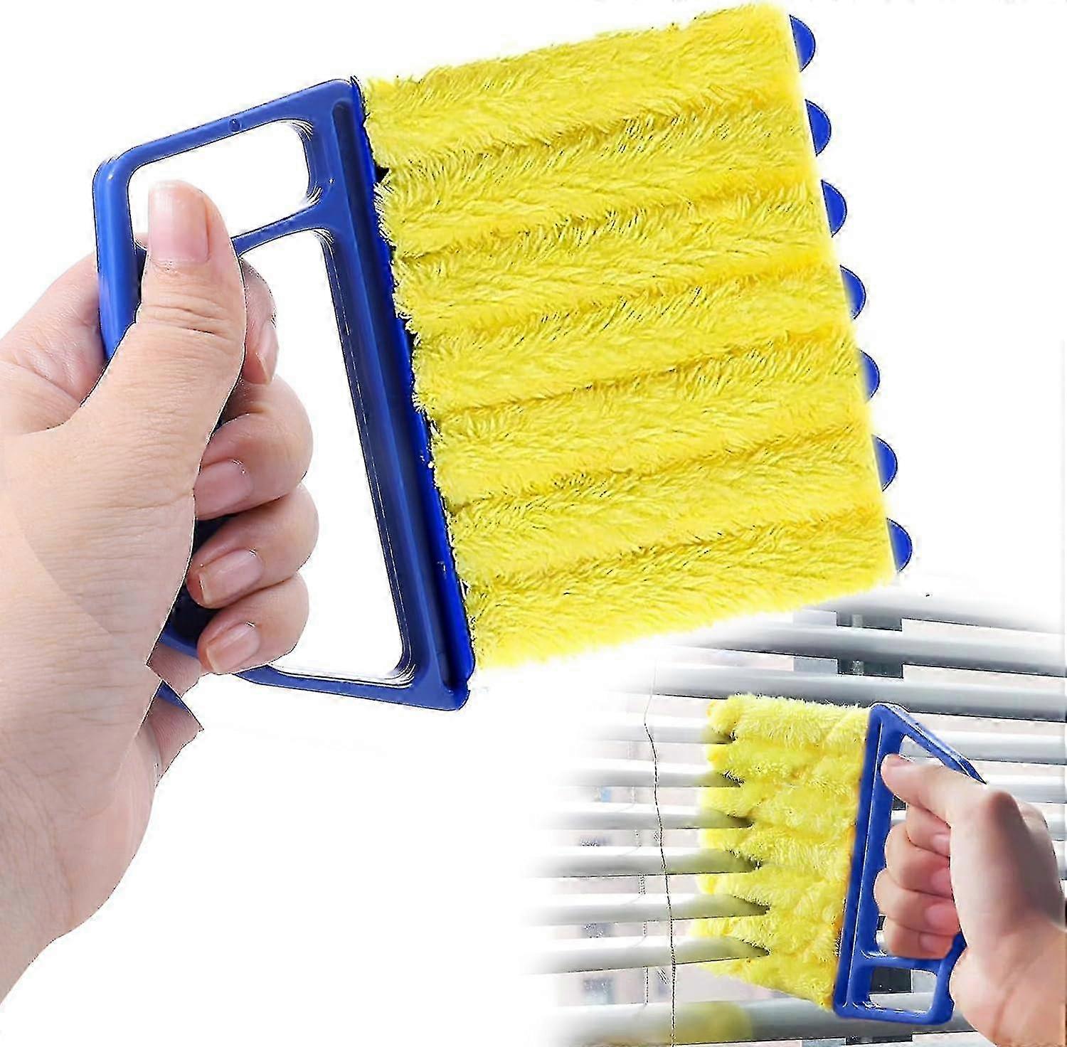 Handheld Blind Cleaner Duster, 7-Finger Dusting Tool for Windows & AC, Washable Mini Brush - Blue