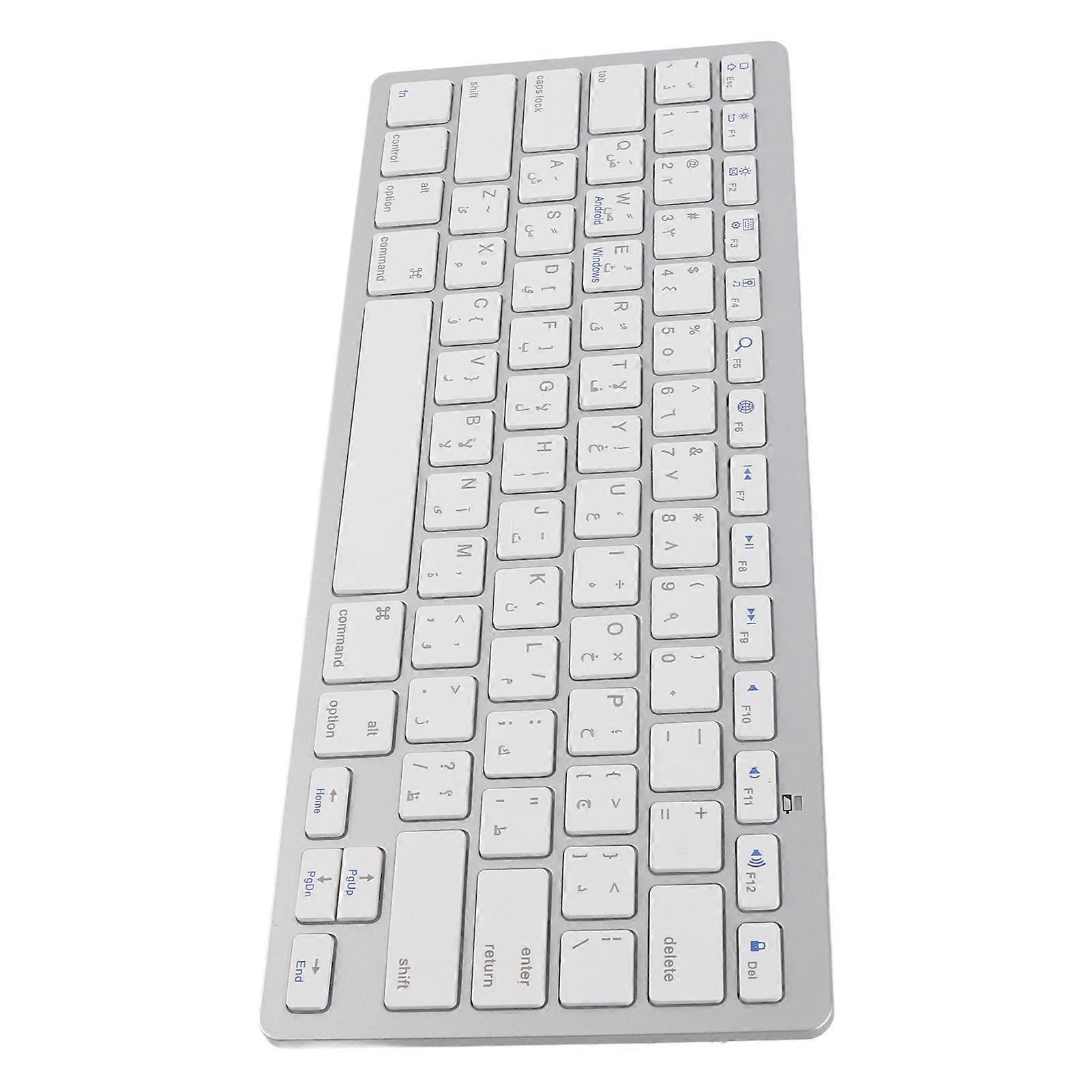 Ultra Thin Keyboard BT Wireless Splashing Proof Bilingual Language Keypad for PC Computer Silver Arabic 