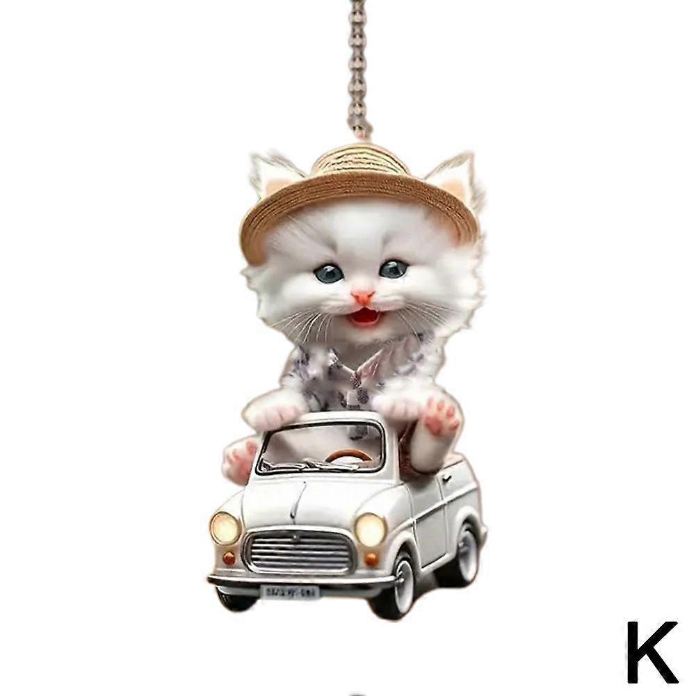 30(K)$ New acrylic flat surface personality creative cat decoration pendant car rearview mirror key decoration pendant