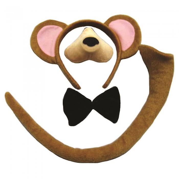 Bristol Novelty Childrens/Kids Monkey Ears Nose Tail And Bow Tie Set