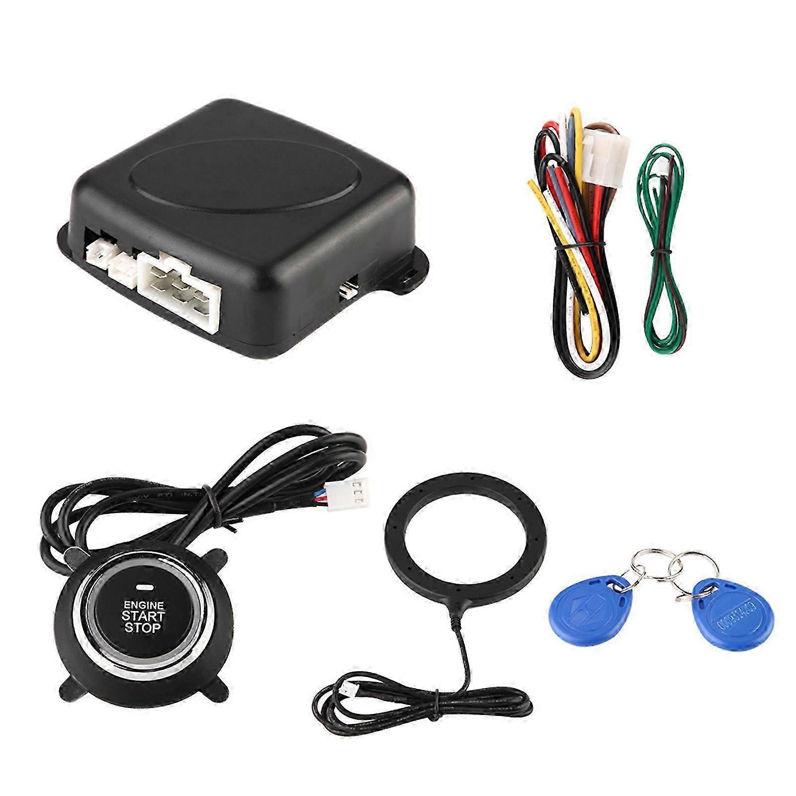Universal Vehicle Security Alarm System with Engine Start/Stop Push Button and Anti-Theft Protection Features