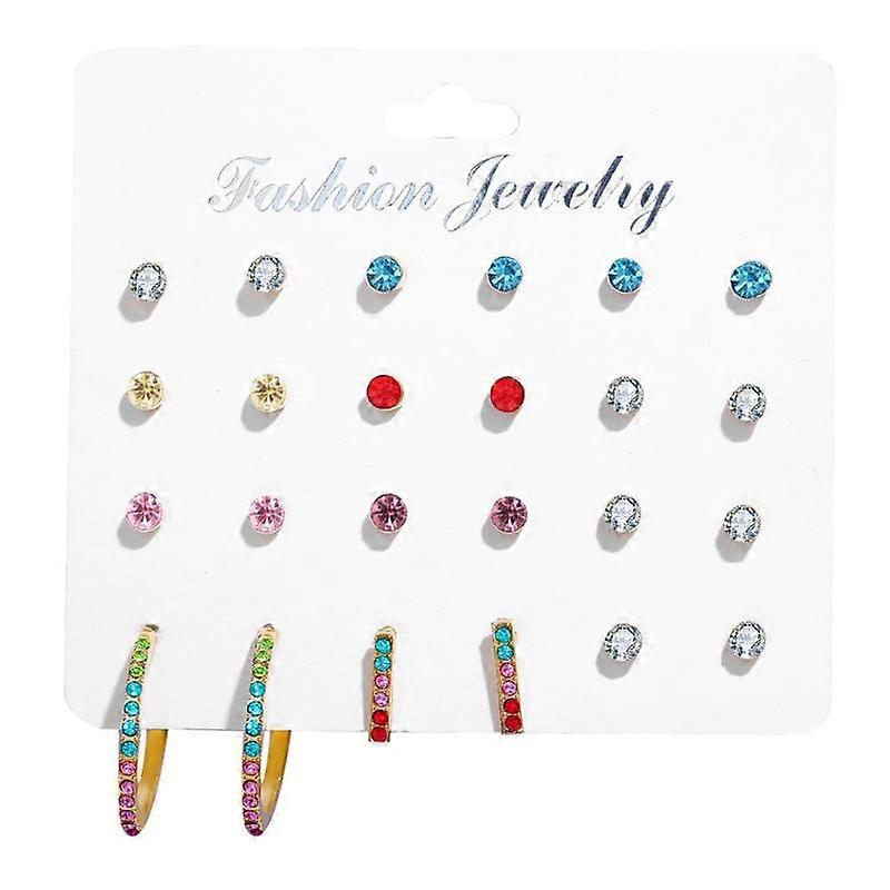 RUI RUI YU 12-Piece Set Unisex Earrings Colored Zircon Alloy Retro Simple C-Shaped Earrings