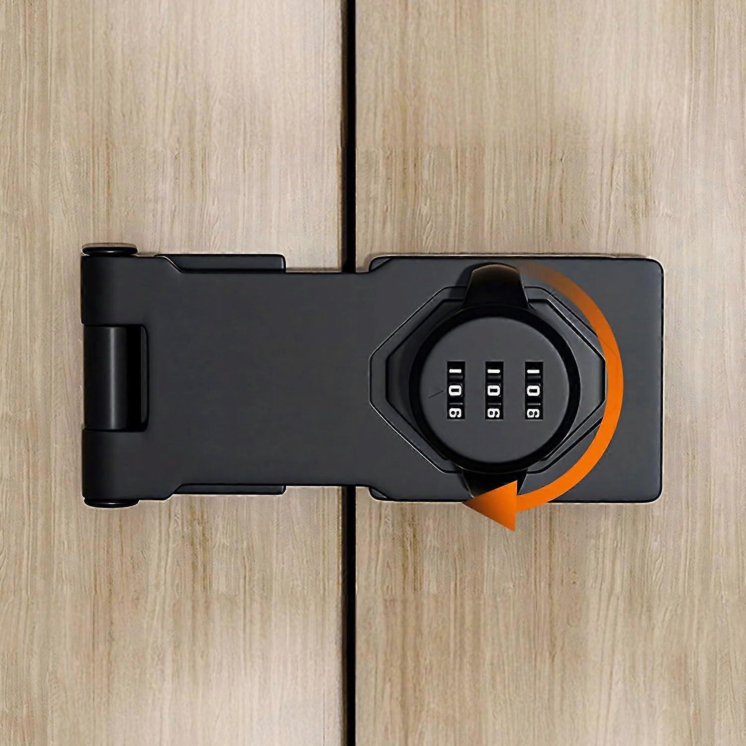 Keyless Combination Lock for Wooden Cabinets 3 Digit Code Hasp Lock Turn Knob Drawer Cabinet Storage Gun Holster Closet Box (Black)