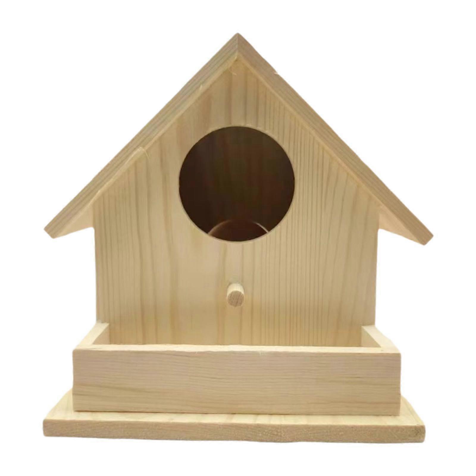 Wooden Birdhouse for Hanging with Perch, Stand for Balcony, Garden, Tree - Outdoor Nesting Box for Small Birds