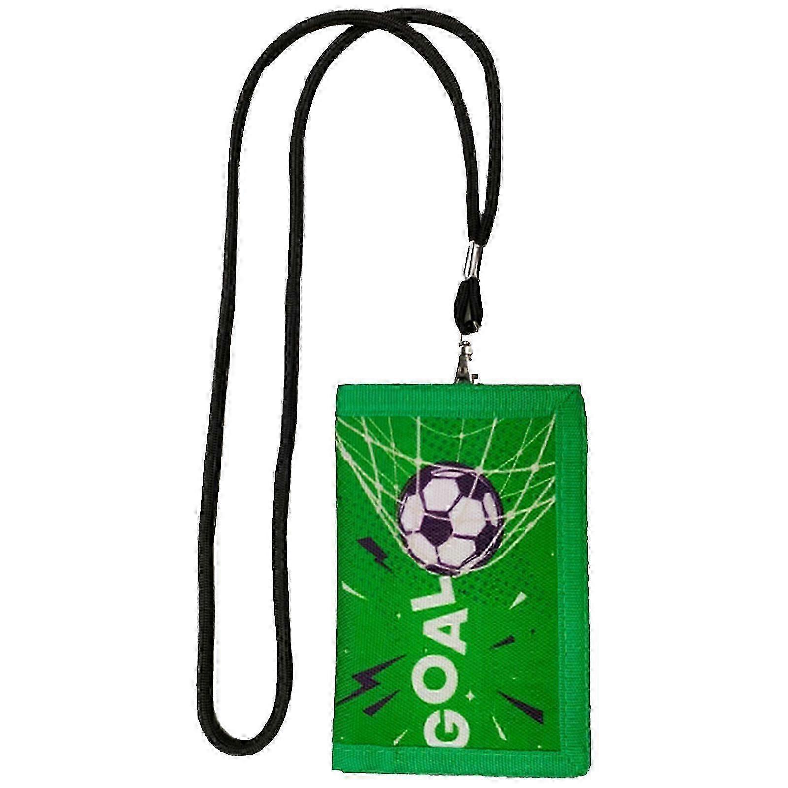 Kids Wallet for Boy Sports Football Soccer Pattern Trifold Wallet wtih Lanyard Zippered Coin Pocket and Card Holder