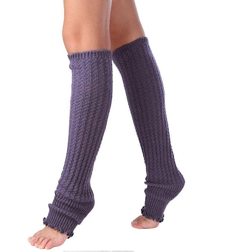 Jambières chaudes en crochet tricoté pour femmes sur le genou Chaussettes pour la danse d'hiver Exercice de superposition Collants Leggings Jeans Violet