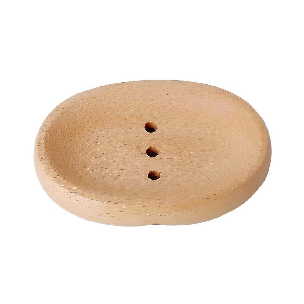 Counter Soap Dish Wooden Oval Shaped Draining Bathroom Accessories Khaki 13.4x9.6x2cm Storage 1Pack