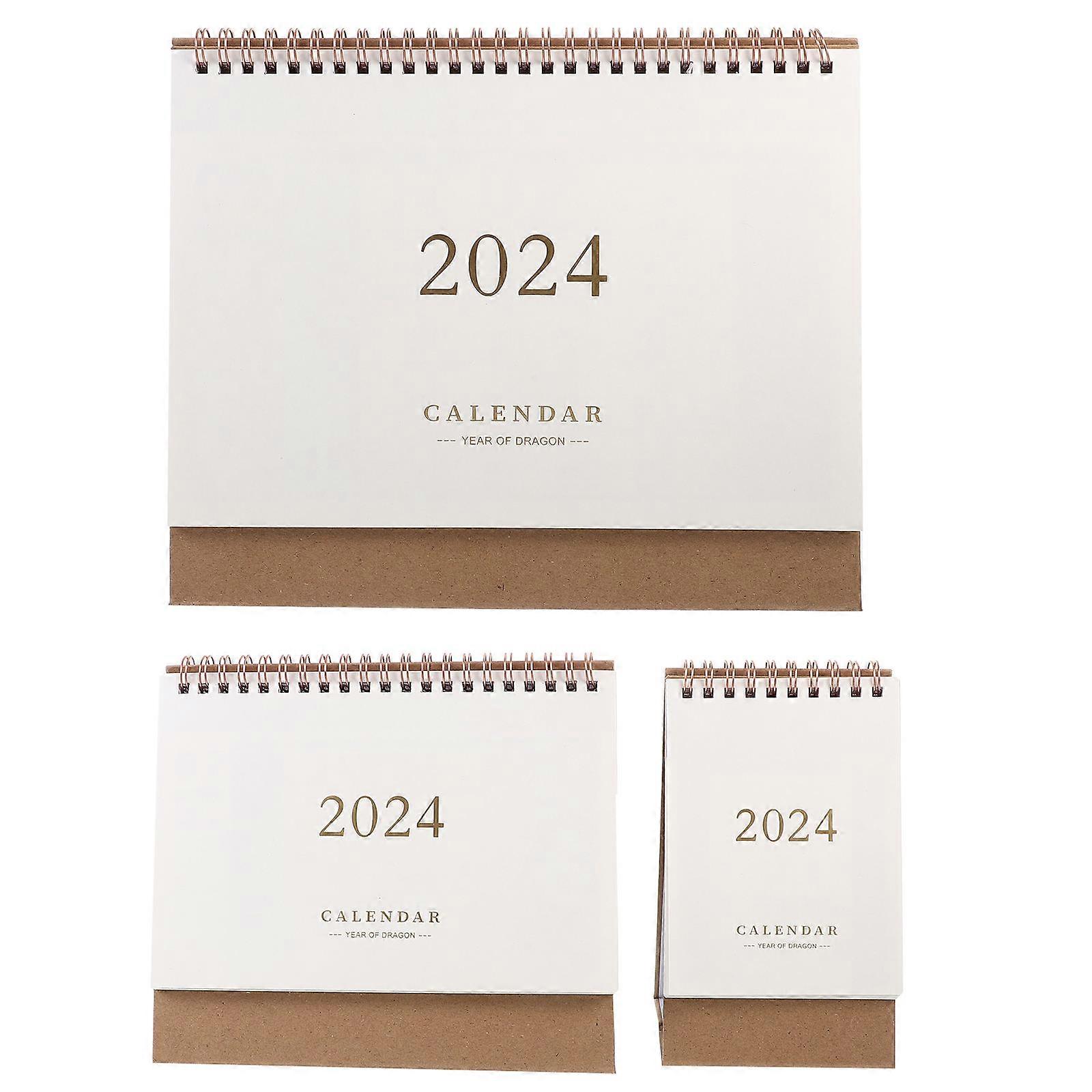 Tabletop Flip Calendar Desk Calendars 2023 2024 Home Office Supplies Assorted Color Standing Design 3Pcs