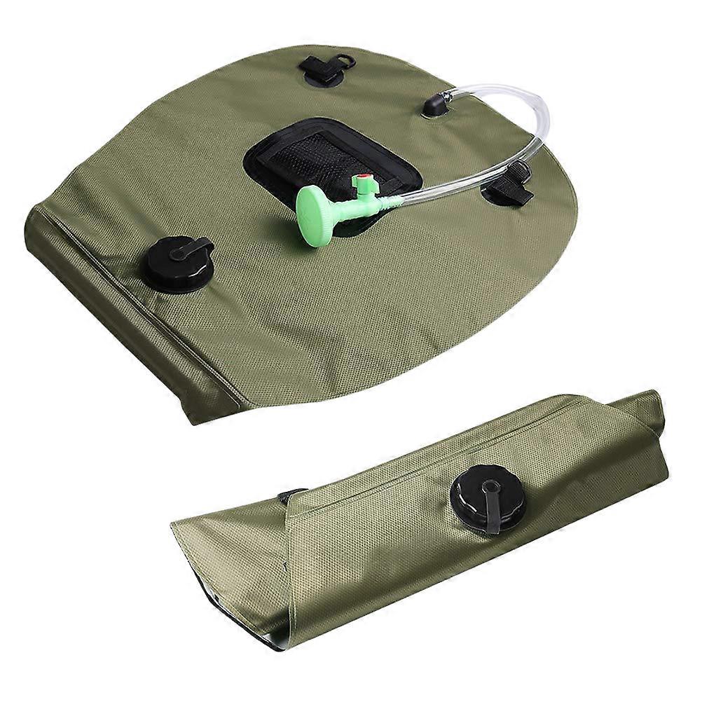 Camping Water Bag Solar Heating Shower Nozzle Control Temperature Display Rectangular Green 20L For Outdoor Enthusiasts 1Pcs