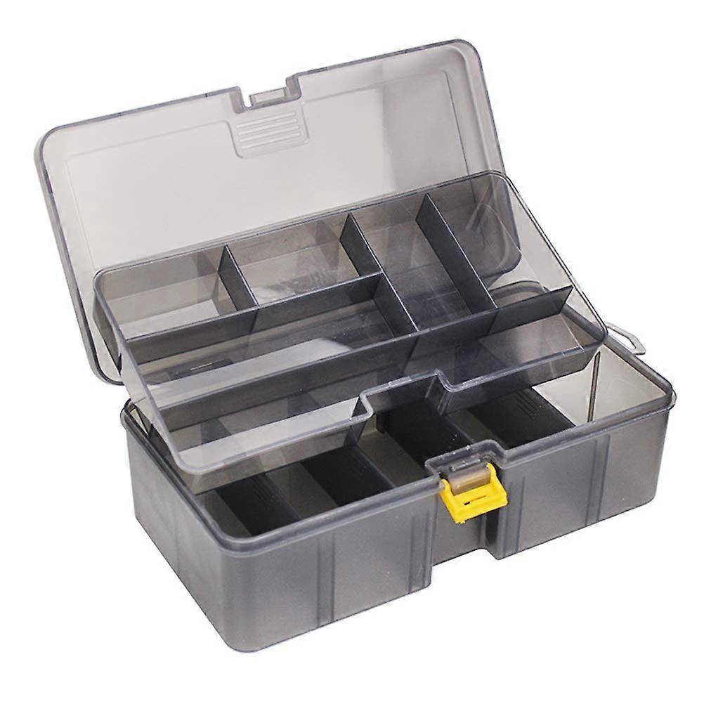 Durable Double-Layer Fishing Tackle Box with Removable Inserts, Multi-Compartment Storage, Transparent Gray Cover