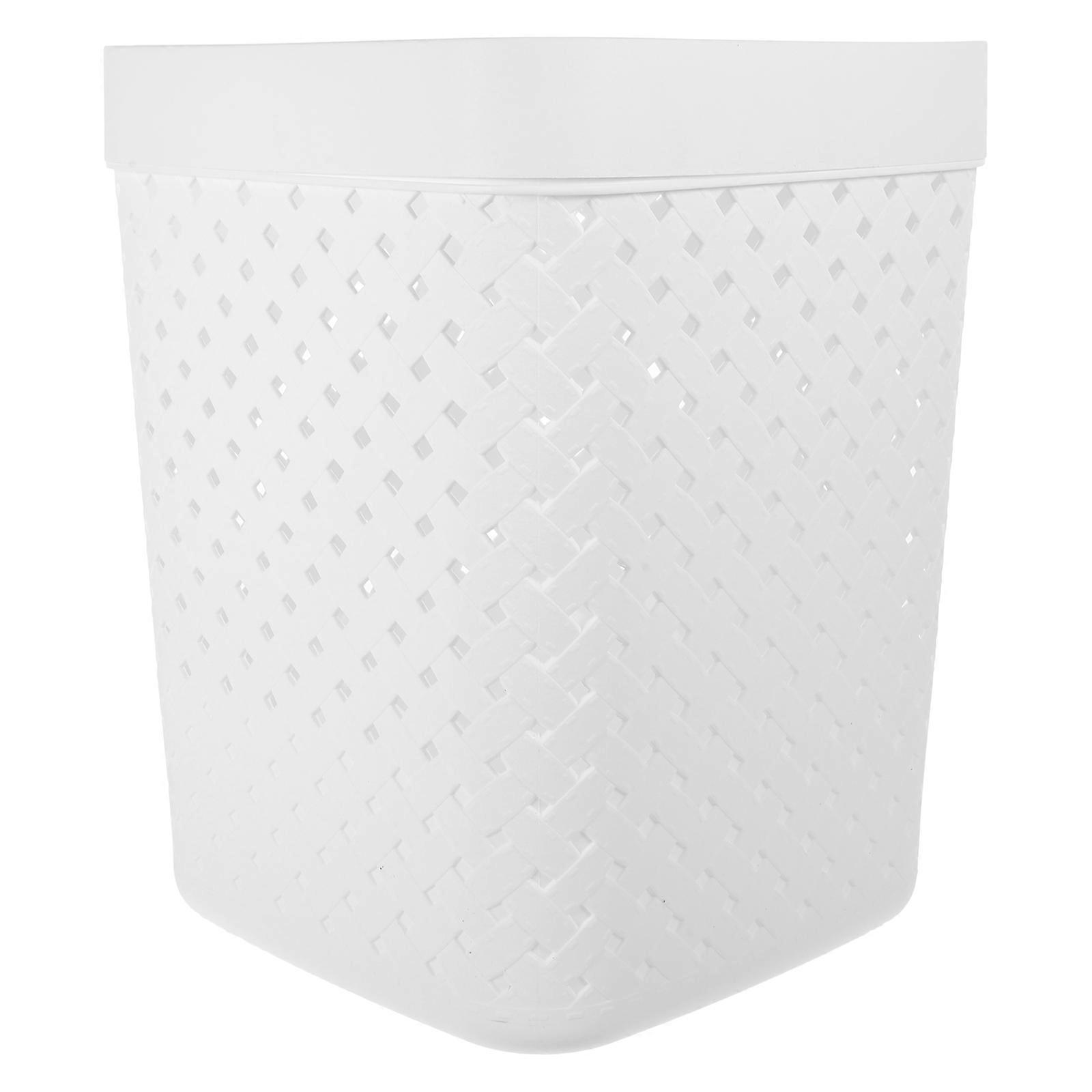 Trash Can Portable Garbage Container for Home Office Rectangular Shape Modern Design White Color 1Pcs
