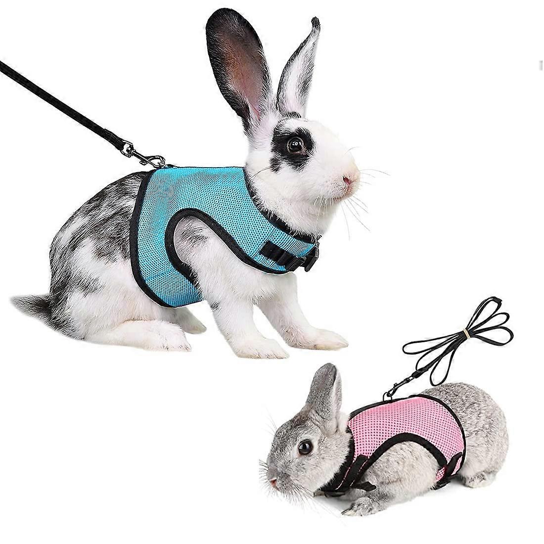 Soft Rabbit Harness with Lead - Adjustable Mesh Kitten Pet Rabbit Kit, Elastic Jogging Lead, Comfortable Fit for Small Pets