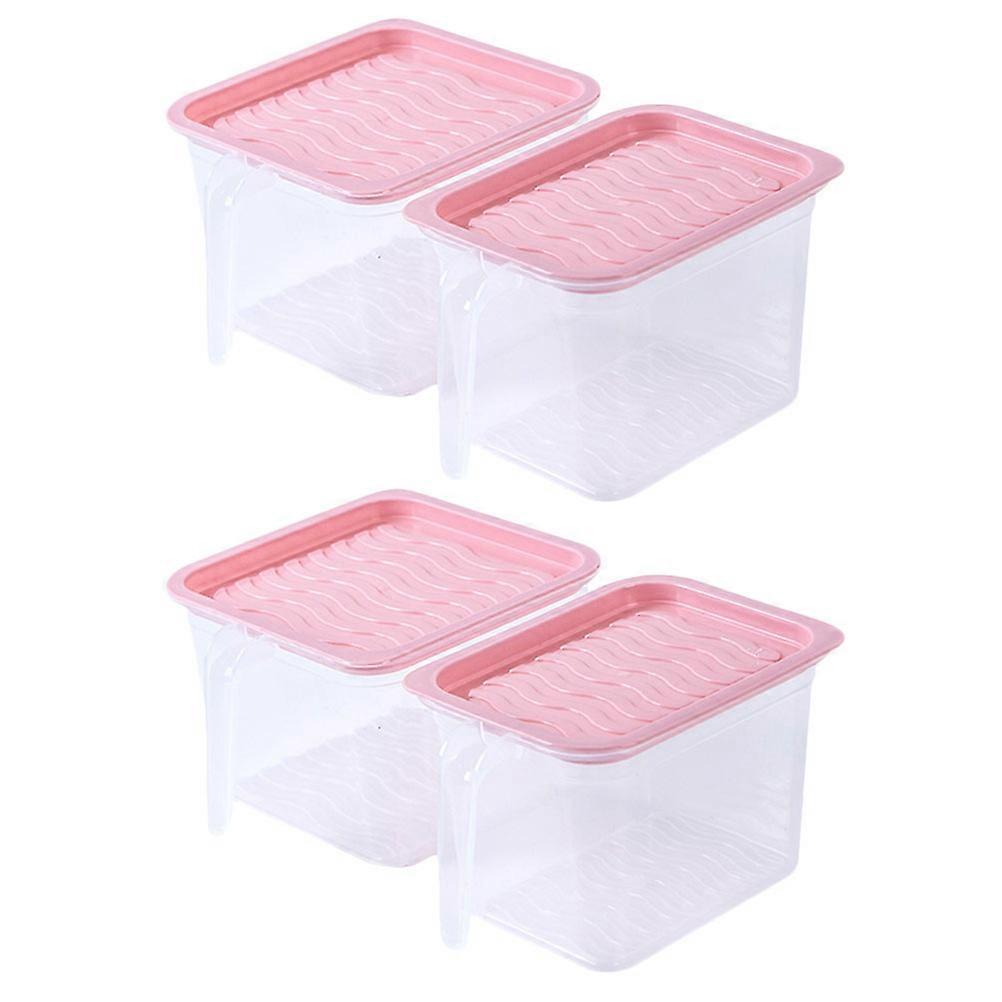 Kitchen Fresh Keeping Box Pink With Handle Sealed Food Storage Container For Homeowners Friends Relatives 4Pcs