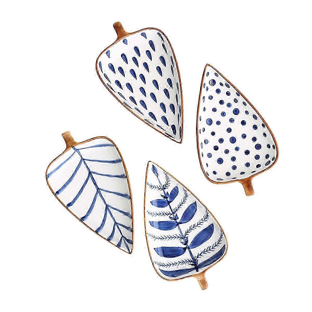 4個のトレイ前菜小さなボウルスナック皿ピンチボウルミニスナックディップボウルデザートトレイディップソースボウル調味料セラミックリーブ