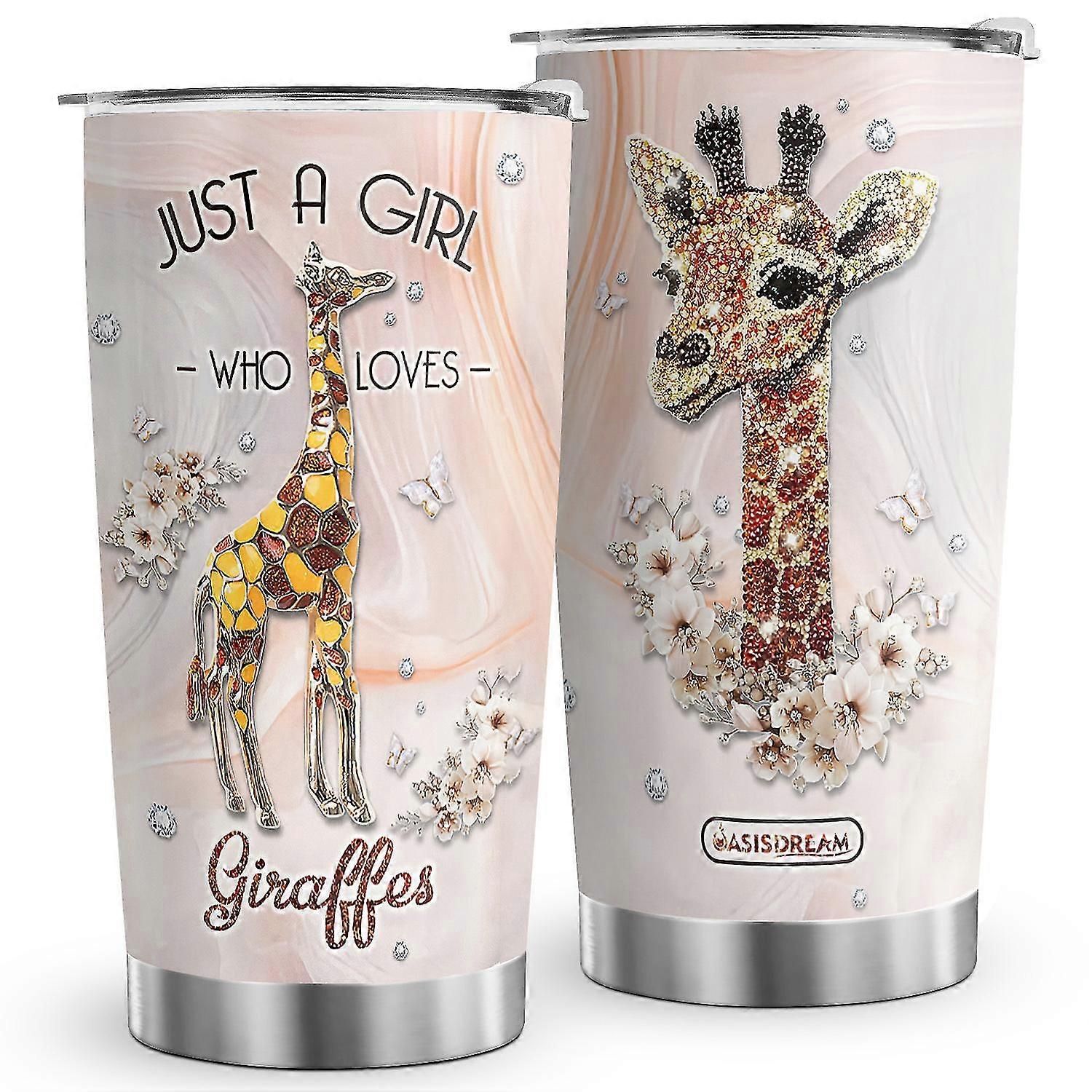 Isolerad kaffekopp med lock för giraffälskare - dubbelväggig rostfritt stål 20oz tumlare