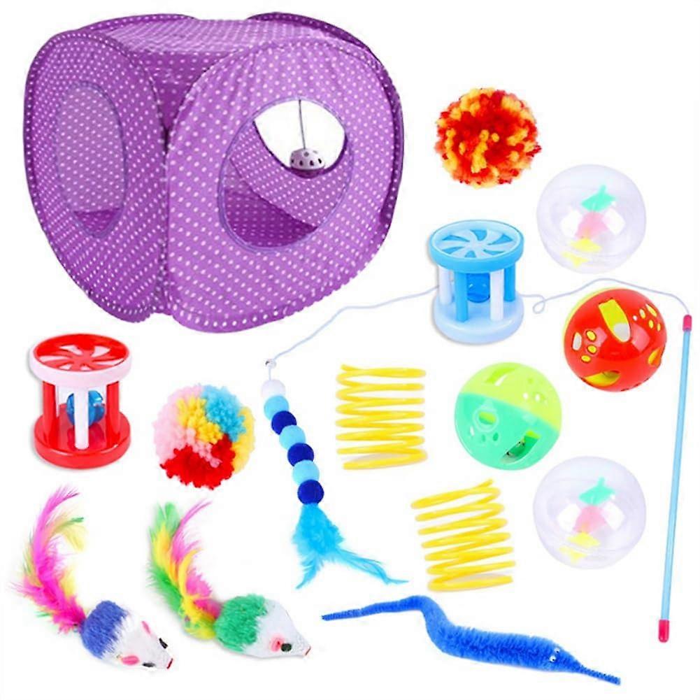 15 Pieces Cat Toys Set Interactive Toys for Cats Indoor with Foldable Tunnel Tent Interactive Feather Toy for Cats
