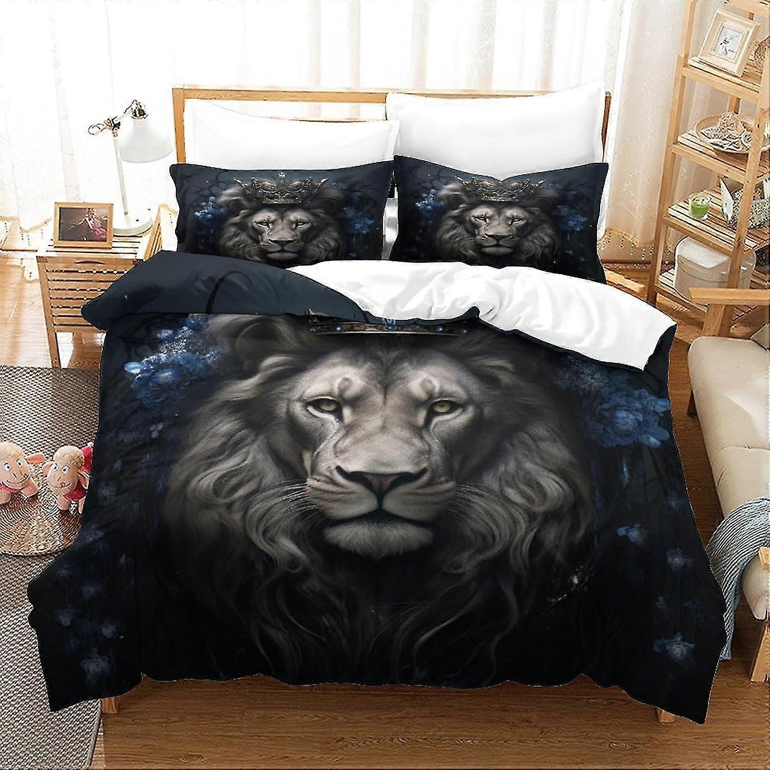 3 Piece Microfibre Zip Duvet Cover Bedding Set Suitable for Lion Brand Print