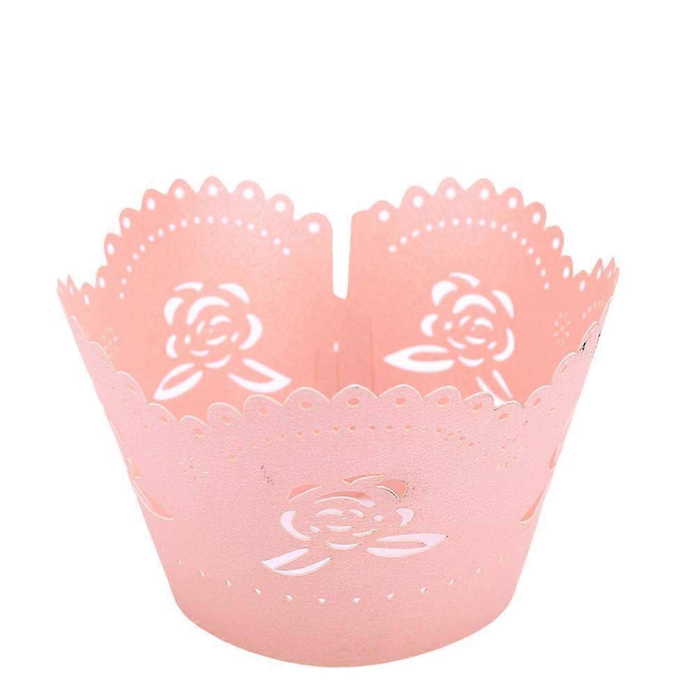 Sophisticated Cupcake Wrapper Rose Pattern Pink 50Pcs For Wedding And Birthday Cake Decorating