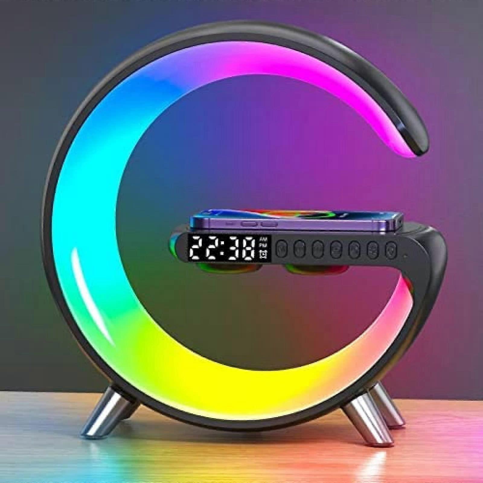 Charger Atmosphere Lamp, RGB Mood Light with Time Display, Bluetooth Speaker, Alarm Clock, Black