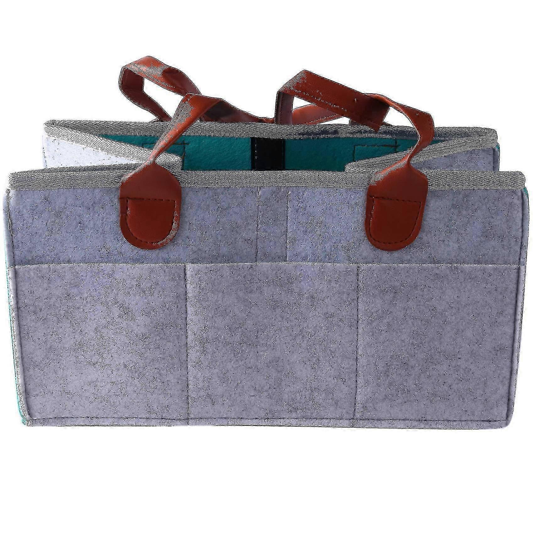 Baby Diaper Organizer Portable Nursery Diaper Storage Box, Gray + Blue
