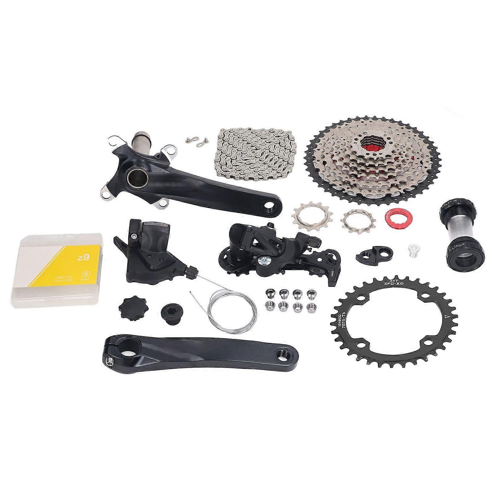 9 Speed Freewheel 11 To 46T Variable Speed Flywheel Crank Front Rear Derailleur Chain Tail Hook Set for Bike Teeth Disc 34T YMQX)