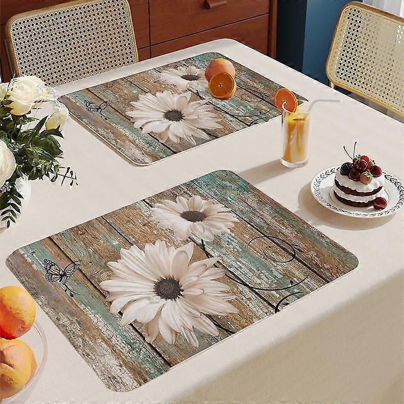 6piece set of floral wood grain PVC placemats, heatresistant, nonslip (Set of 8)